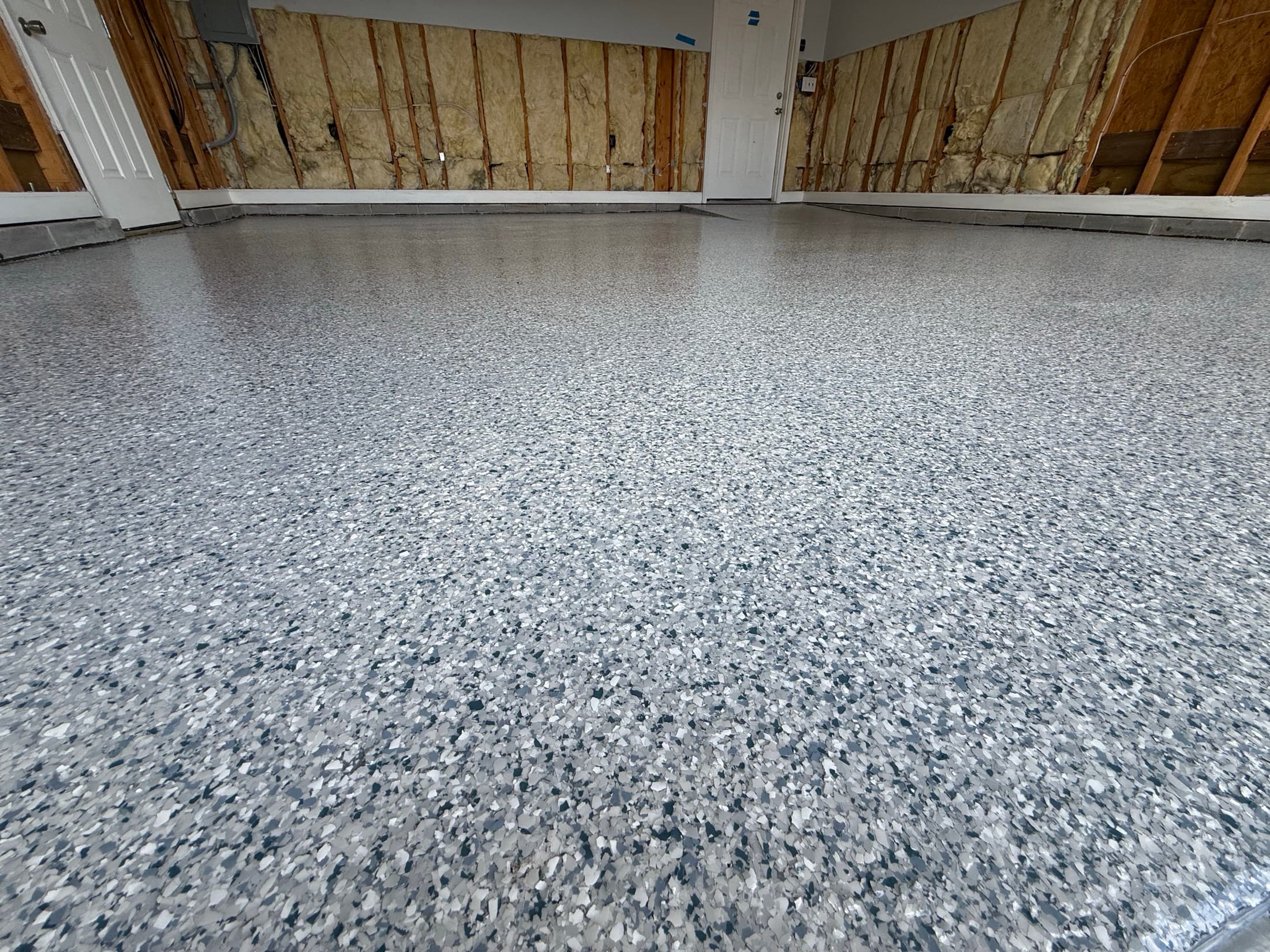 Close detail of the grey flake epoxy floor